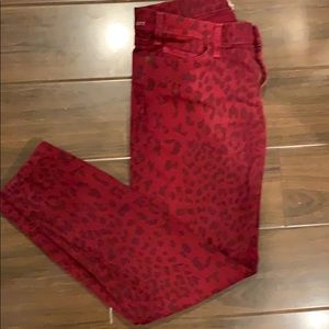 Current/Elliott red leopard skinny jeans